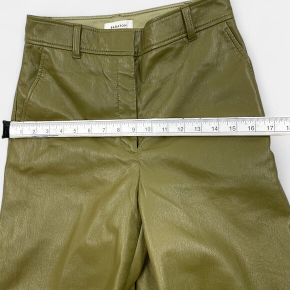 Babaton Aritzia Olive Green Faux Vegan Leather Straight Pants Trousers Women's 6 - Picture 5 of 13